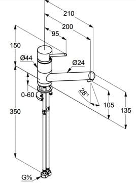 KLUDI SCOPE drezová batéria, chróm 339330575 Technický nákres