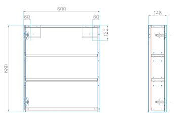 CONCEPT 150 zrkadlová skrinka 60x68x12,7 cm, pánty vľavo, MDF, biela lesk 808426 Technický nákres