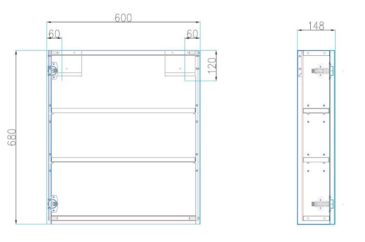 CONCEPT 150 zrkadlová skrinka 60x68x12,7 cm, pánty vľavo, MDF, biela lesk 808426 Technický nákres