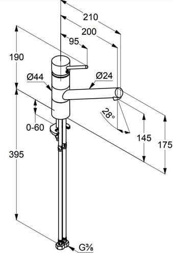 KLUDI SCOPE drezová batéria, chróm 339300575 Technický nákres