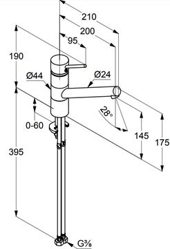 KLUDI SCOPE drezová batéria, chróm 339300575 Technický nákres