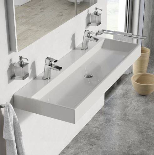 RAVAK NATURAL DUO umývadlo 120 cm, s 2 otvormi pre batérie, bez prepadu, liaty mramor XJO01212000 Obrázek - fotka
