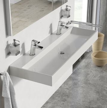 RAVAK NATURAL DUO umývadlo 120 cm, s 2 otvormi pre batérie, bez prepadu, liaty mramor XJO01212000 Obrázek - fotka