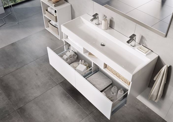 RAVAK NATURAL DUO umývadlo 120 cm, s 2 otvormi pre batérie, bez prepadu, liaty mramor XJO01212000 Obrázek - fotka