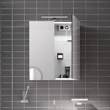 EMCO MEE zrkadlová skrinka 80x74,6x15,3 cm, osvetlenie, s vypínačom a el. zásuvkou, hliník, strieborná 949805051 Obrázek - fotka