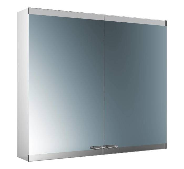 EMCO EVO zrkadlová skrinka 80x70x18,6 cm, osvetlenie s reguláciou stmievania a teploty svetla, s vypínačom a el. zásuvkou, hliník, strieborná