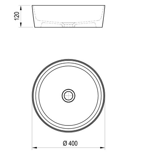 RAVAK UNI umývadlová misa 40 cm, bez prepadu XJX01140001 Technický nákres