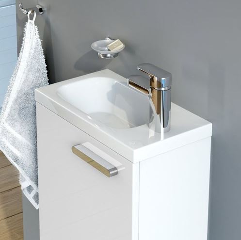 RAVAK CHROME 400 umývadlo 40 cm, s otvorom pre batériu vpravo, bez prepadu, liaty mramor XJGP1100000 Obrázek - fotka