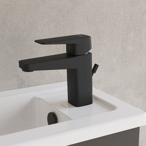 VITRA ROOT SQUARE umývadlová stojanková batéria, s odtokovou súpravou, matná čierna A4273536EXP Obrázek - fotka