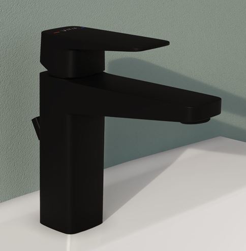 VITRA ROOT SQUARE umývadlová stojanková batéria, s odtokovou súpravou, matná čierna A4273436EXP Obrázek - fotka