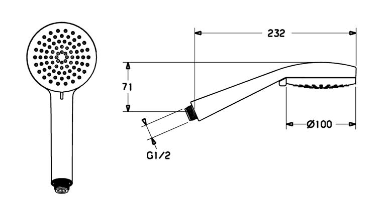 HANSA VIVA ručná sprcha 100 mm, 3 prúdy, chróm 44330100 Technický nákres
