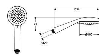 HANSA VIVA ručná sprcha 100 mm, 3 prúdy, chróm 44330100 Technický nákres