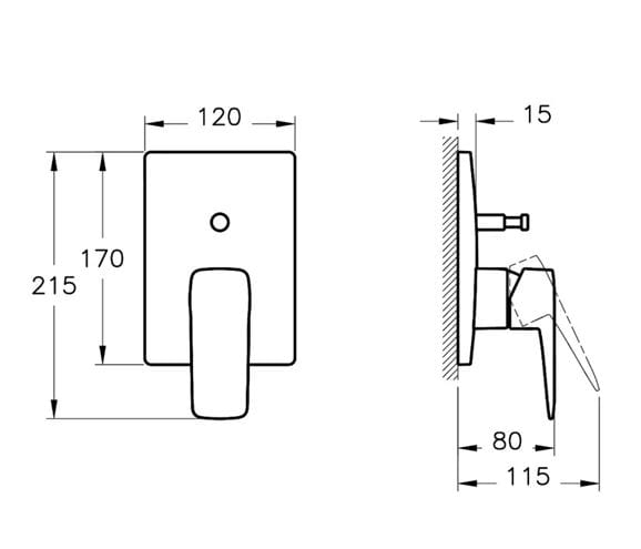 VITRA ROOT SQUARE vaňová podomietková batéria, s prepínačom, matná čierna A4275236EXP Technický nákres