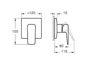 VITRA ROOT SQUARE sprchová podomietková batéria, matná čierna A4275136EXP Technický nákres