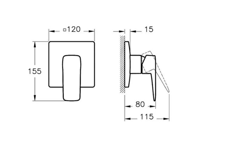VITRA ROOT SQUARE sprchová podomietková batéria, matná čierna A4275136EXP Technický nákres
