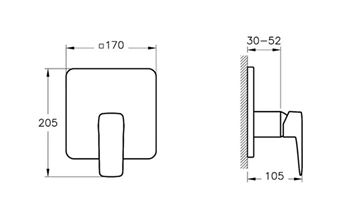 VITRA ROOT SQUARE sprchová podomietková batéria, chróm A42827EXP Technický nákres