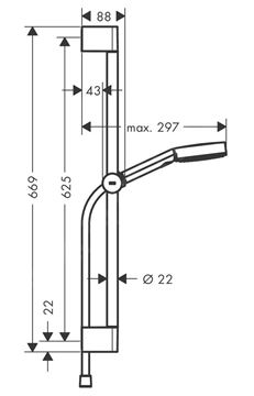 HANSGROHE PULSIFY SELECT S 105 RELAXATION 3JET sprchová súprava 3-dielna, ručná sprcha pr. 105 mm, 3 prúdy, tyč, hadica, chróm 24160000 Technický nákres