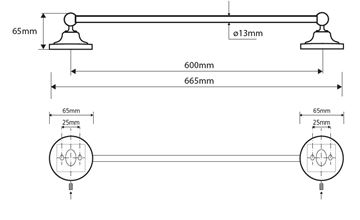 BEMETA RETRO držiak uteráka 665 mm, zlatá/chróm 144204048 Technický nákres