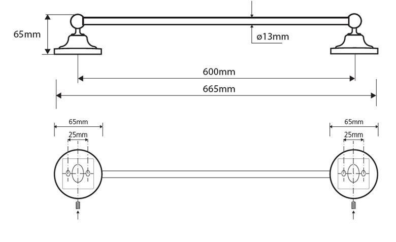 BEMETA RETRO držiak uteráka 665 mm, zlatá/chróm 144204048 Technický nákres