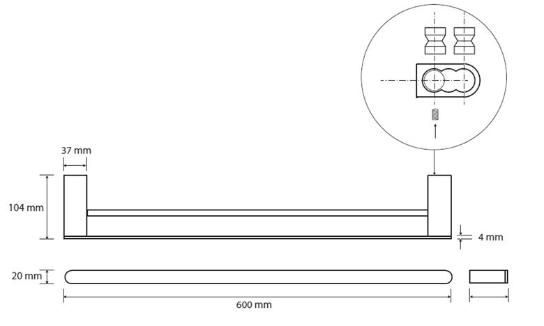 BEMETA GALLA držiak uterákov 600 mm, dvojramenný, matná čierna/coffee gold 108104050 Technický nákres