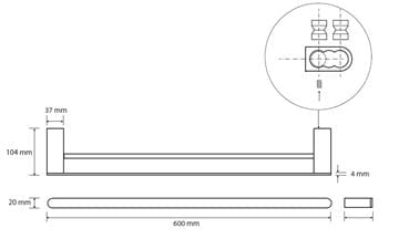 BEMETA GALLA držiak uterákov 600 mm, dvojramenný, matná čierna/coffee gold 108104050 Technický nákres