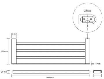 BEMETA GALLA držiak uterákov 600 mm, matná čierna/coffee gold 108105080 Technický nákres
