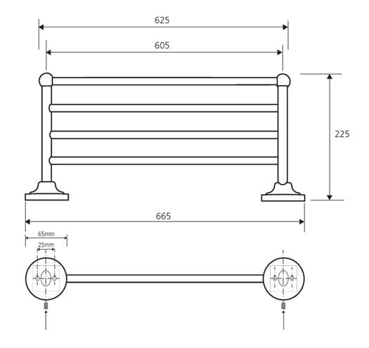 BEMETA RETRO držiak uterákov 665 mm, chróm 144302182 Technický nákres