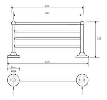 BEMETA RETRO držiak uterákov 665 mm, chróm 144302182 Technický nákres