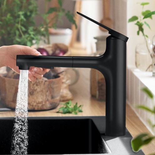 HANSGROHE ZESIS M33 drezová batéria, s vyťahovacou sprškou, matná čierna 74801670 Obrázek - fotka
