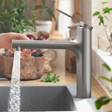 HANSGROHE ZESIS M33 drezová batéria, s vyťahovacou sprškou, nerez 74801800 Obrázek - fotka
