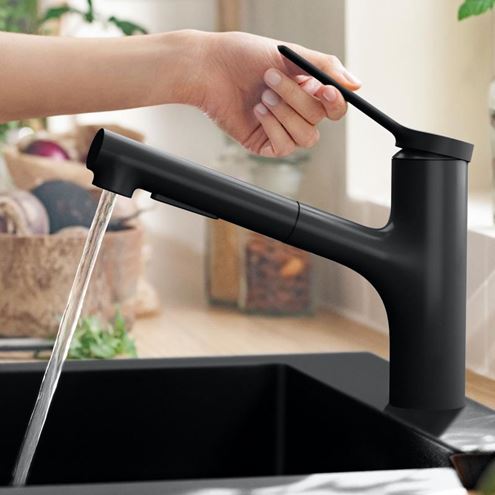 HANSGROHE ZESIS M33 drezová batéria, s vyťahovacou sprškou, sBox lite, matná čierna 74803670 Obrázek - fotka