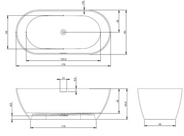 RIHO BILBAO voľne stojaca vaňa 170x80 cm, pre 2 osoby, liaty mramor B118001105 Technický nákres
