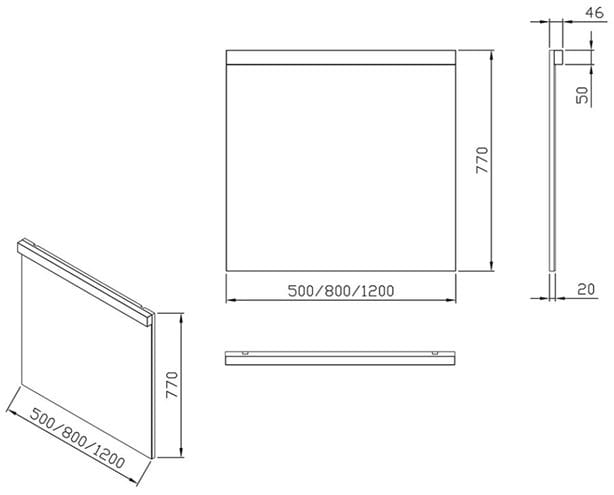 RAVAK NATURAL 800 zrkadlo 80x77 cm, s osvetlením X000001057 Technický nákres