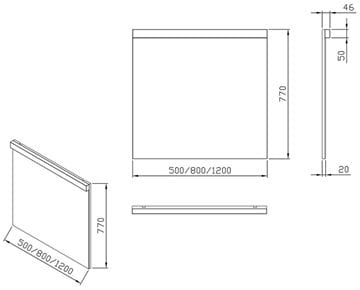 RAVAK NATURAL 800 zrkadlo 80x77 cm, s osvetlením X000001057 Technický nákres