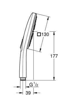 GROHE RAINSHOWER SMARTACTIVE 130 CUBE ručná sprcha 130x130 mm, 3 prúdy, Water Saving, brúsený hard graphite 26582AL0 Technický nákres