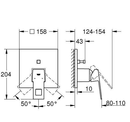 GROHE EUROCUBE vaňová podomietková batéria, s prepínačom, brúsený hard graphite 24062AL0 Technický nákres