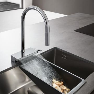 HANSGROHE AQUNO SELECT M81 drezová batéria, s vyťahovacou sprškou a plochým sprchovacím prúdom, chróm 73837000 Obrázek - fotka