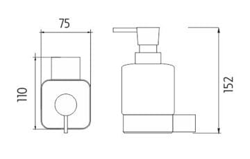 NIMCO KIBO dávkovač tekutého mydla 320 ml, nástenný, keramika, chróm/biela KI 14031K-26 Technický nákres