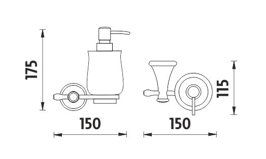 NIMCO LADA dávkovač tekutého mydla 300 ml, nástenný, keramika, staromosadz/biela LA 19031K-65 Technický nákres