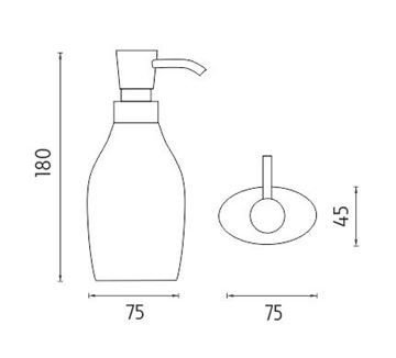 NIMCO AVA dávkovač tekutého mydla 280 ml, polyresín chróm/biela AV 15031-05 Technický nákres