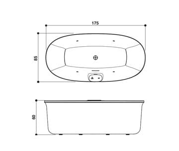 JACUZZI ARGA voľne stojaca vaňa 175x85 cm, hydromasážna, s nožičkami, akrylát ARG106C0118 Technický nákres