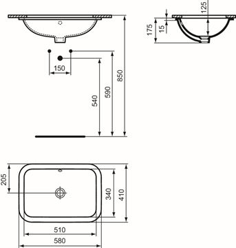 IDEAL STANDARD CONNECT umývadlo 58 cm, s prepadom E506101 Technický nákres