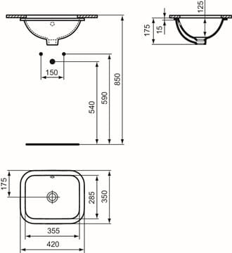 IDEAL STANDARD CONNECT umývadlo 42 cm, s prepadom E505601 Technický nákres