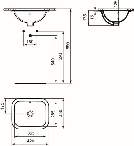 IDEAL STANDARD CONNECT umývadlo 42 cm, s prepadom E505601 Technický nákres