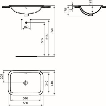 IDEAL STANDARD CONNECT umývadlo 58 cm, s prepadom E505901 Technický nákres