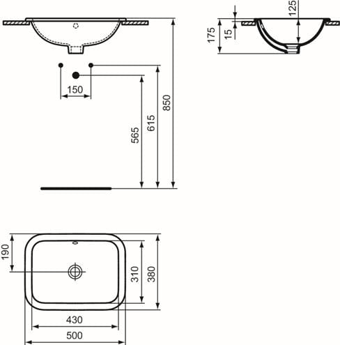 IDEAL STANDARD CONNECT umývadlo 50 cm, s prepadom E505701 Technický nákres