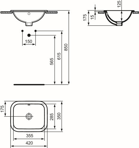 IDEAL STANDARD CONNECT umývadlo 42 cm, s prepadom E505501 Technický nákres