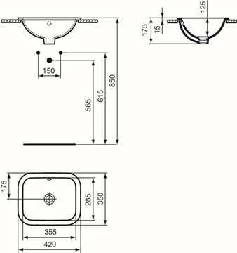 IDEAL STANDARD CONNECT umývadlo 42 cm, s prepadom E505501 Technický nákres