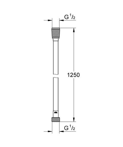 GROHE SILVERFLEX sprchová hadica 1250 mm, hladká, TwistStop, AntiFold, plast, warm sunset 28362DA0 Technický nákres