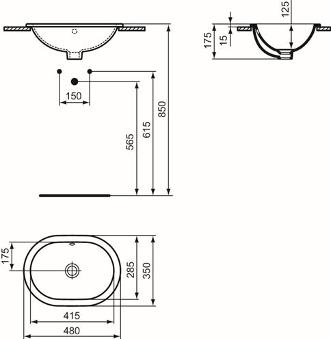 IDEAL STANDARD CONNECT umývadlo 48 cm, s prepadom E504501 Technický nákres